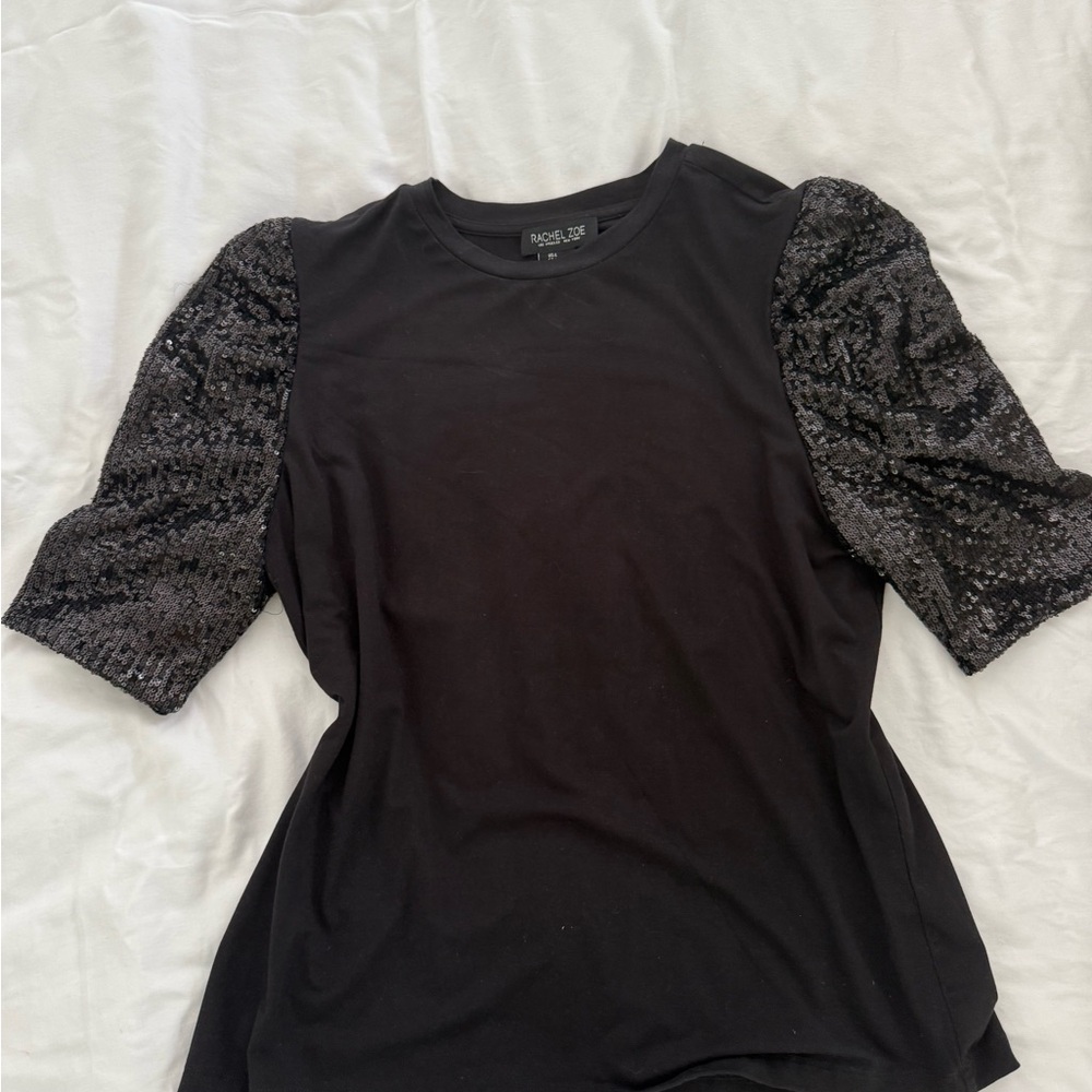 Rachel Zoe Black Top with Sequin Sleeves